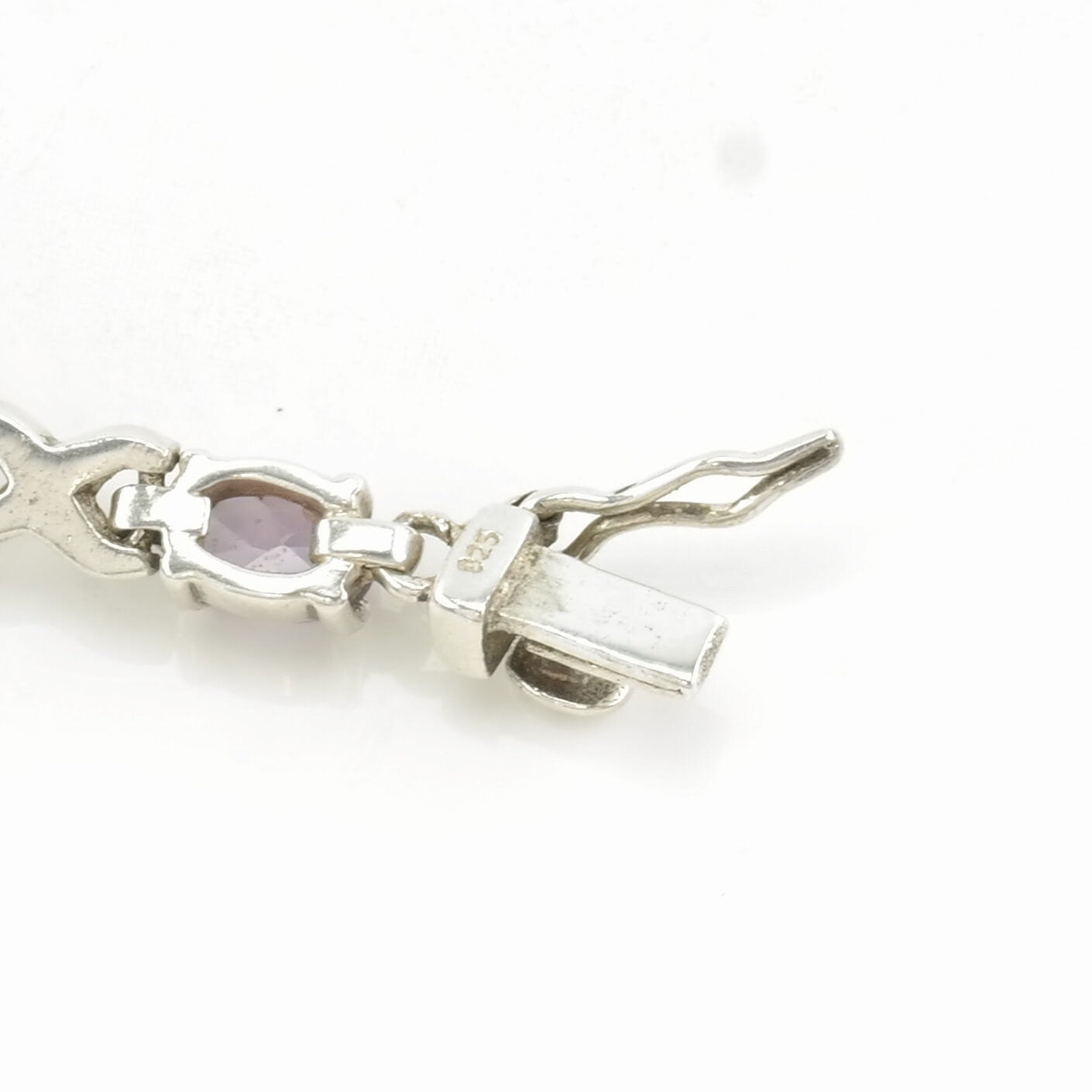 Vintage Sterling Silver Line Bracelet Black, Purple Lab Opal, Amethyst Twisted