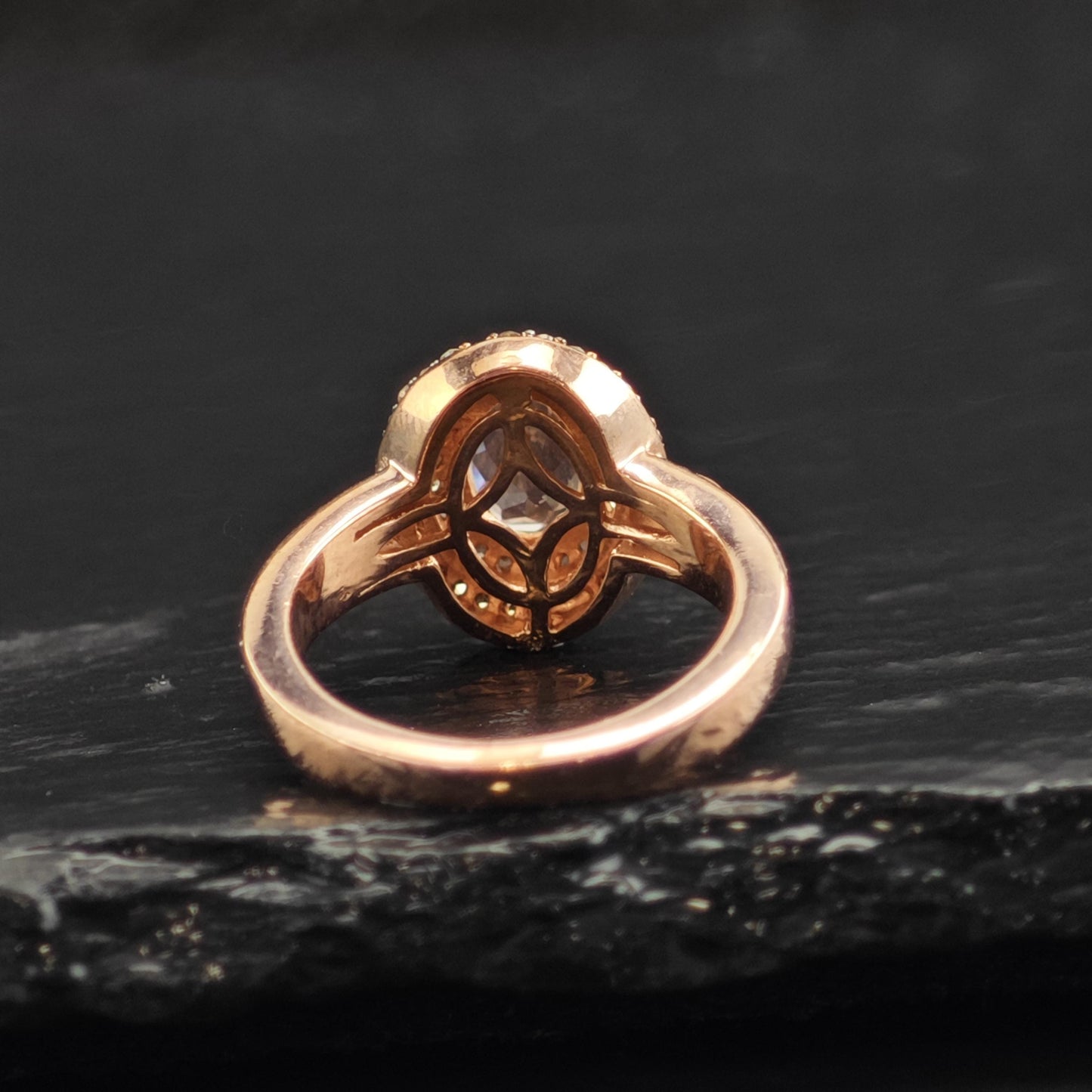 Morganite & Diamond Rose Gold Plated Sterling Silver Ring Sz 5 R6600