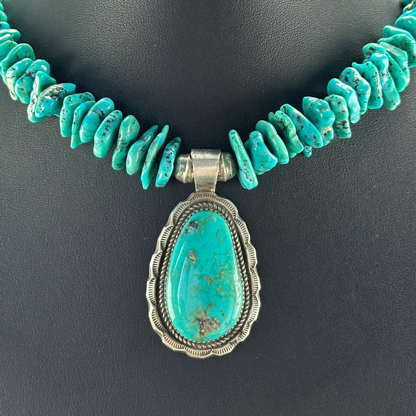 Native Turquoise Heishi Necklace with Sterling Silver Accents N2573