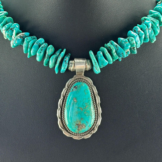 Native Turquoise Heishi Necklace with Sterling Silver Accents N2573
