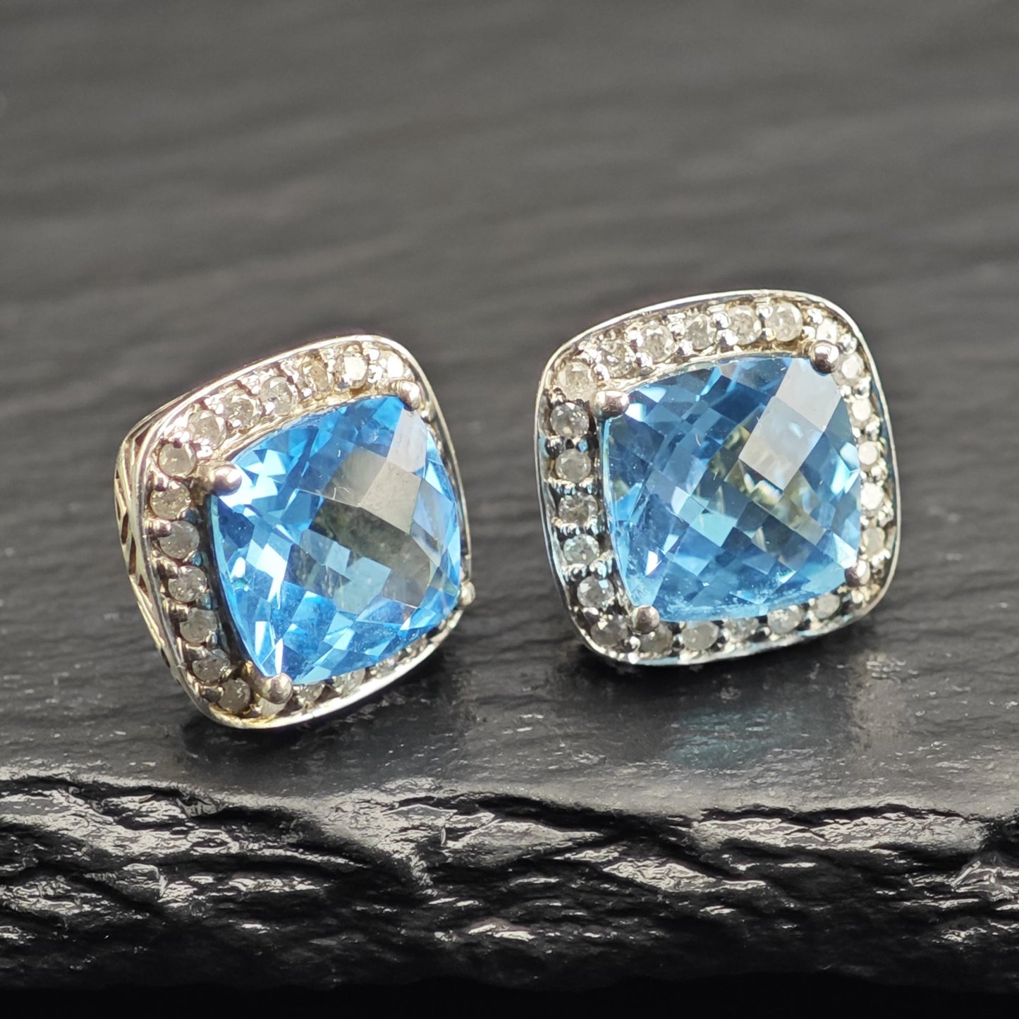 Designer Topaz & Diamond Stud Sterling Silver Earrings ER3119