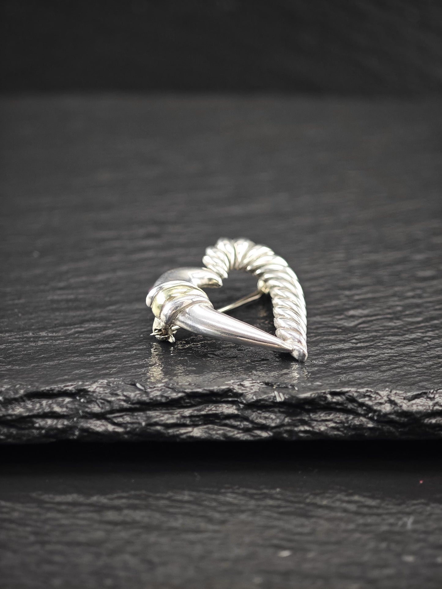 David Yurman 14k Gold Accent, Heart Brooch Sterling Silver