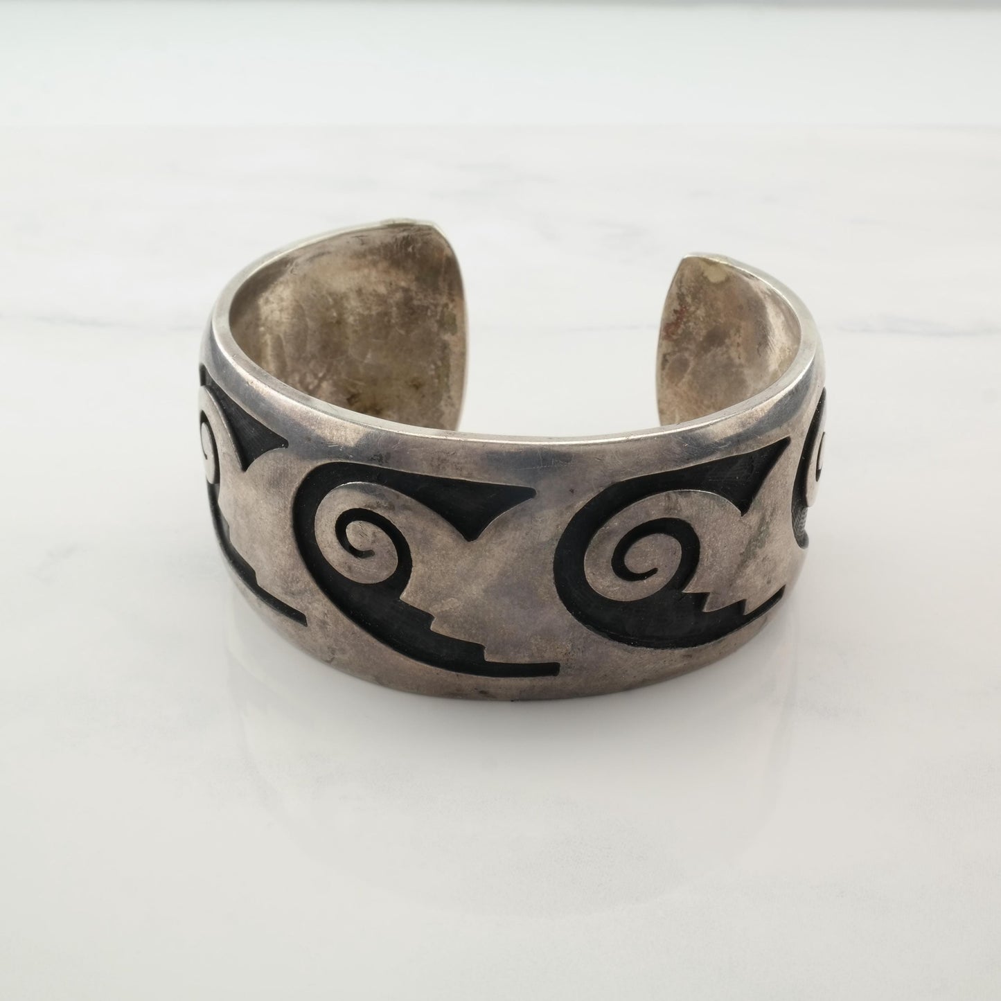 Native American Overlay Cuff Bracelet Bernard Dawahoya Hopi Sterling Silver