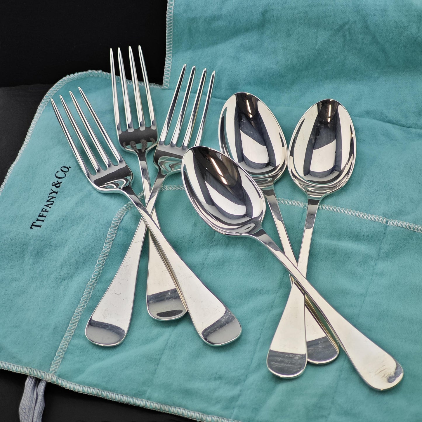 Choice Of Vintage Tiffany Silverware King William: Dinner Forks and Dessert Spoons with Pouch Sterling Silver