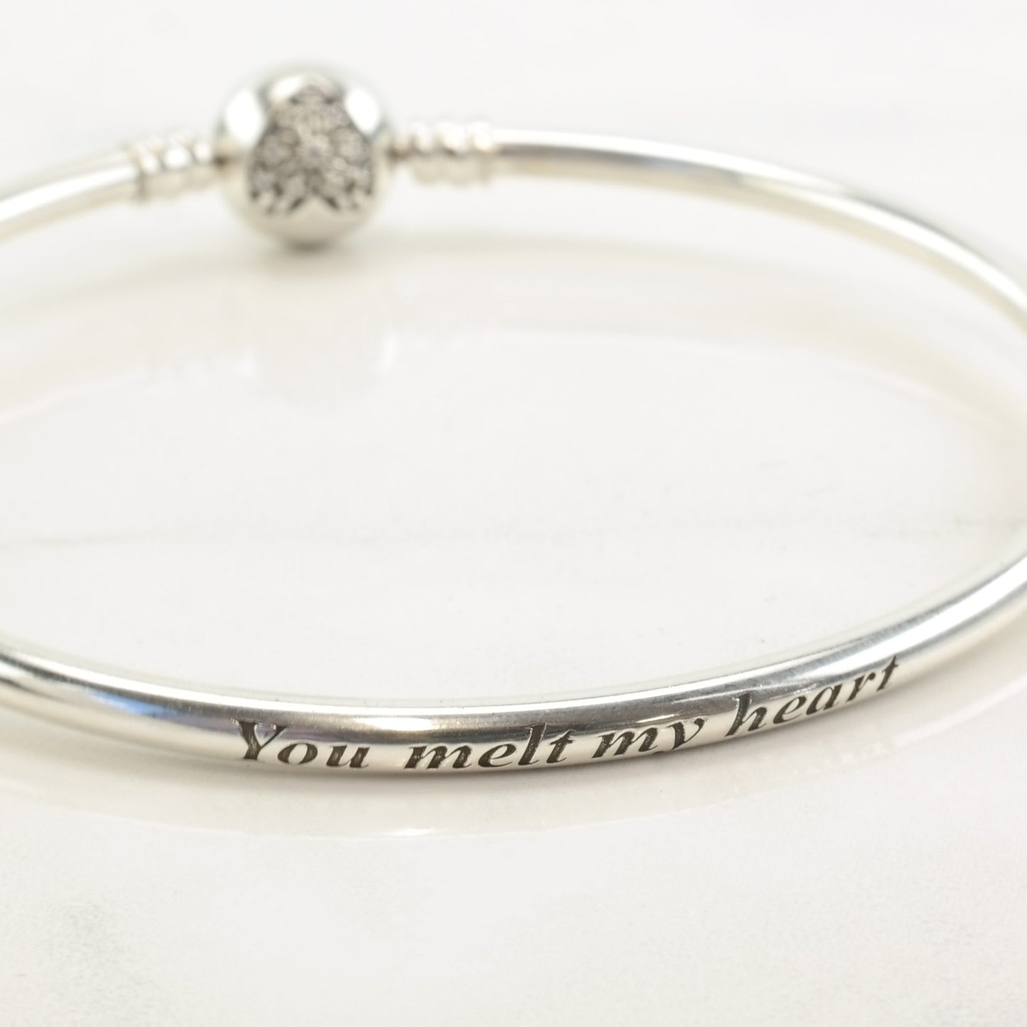 Pandora Sterling Silver Bangle Bracelet White CZ Heart