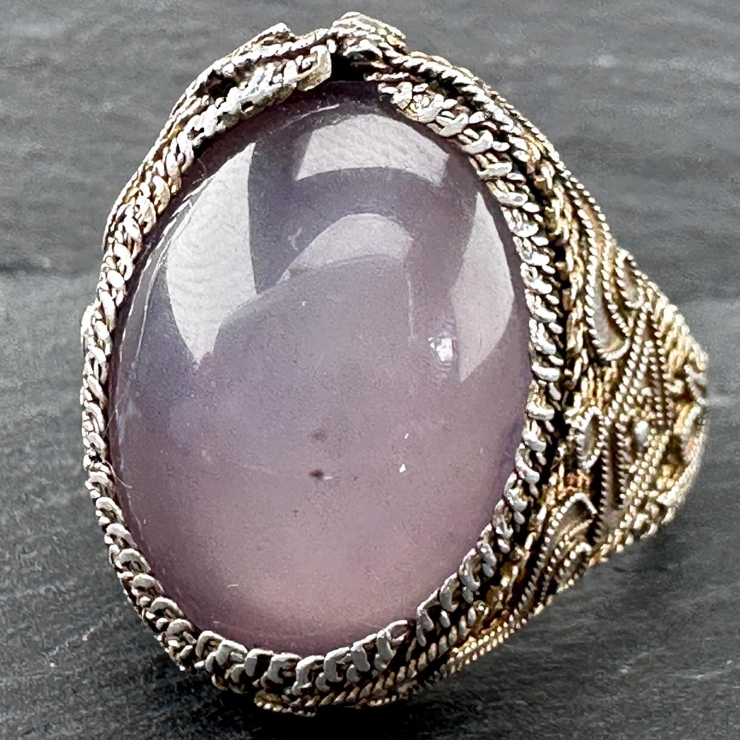 Chinese Export Silver Ring Amethyst Large,Filigree Sterling Pink, Copper Tone Sz8 R5632