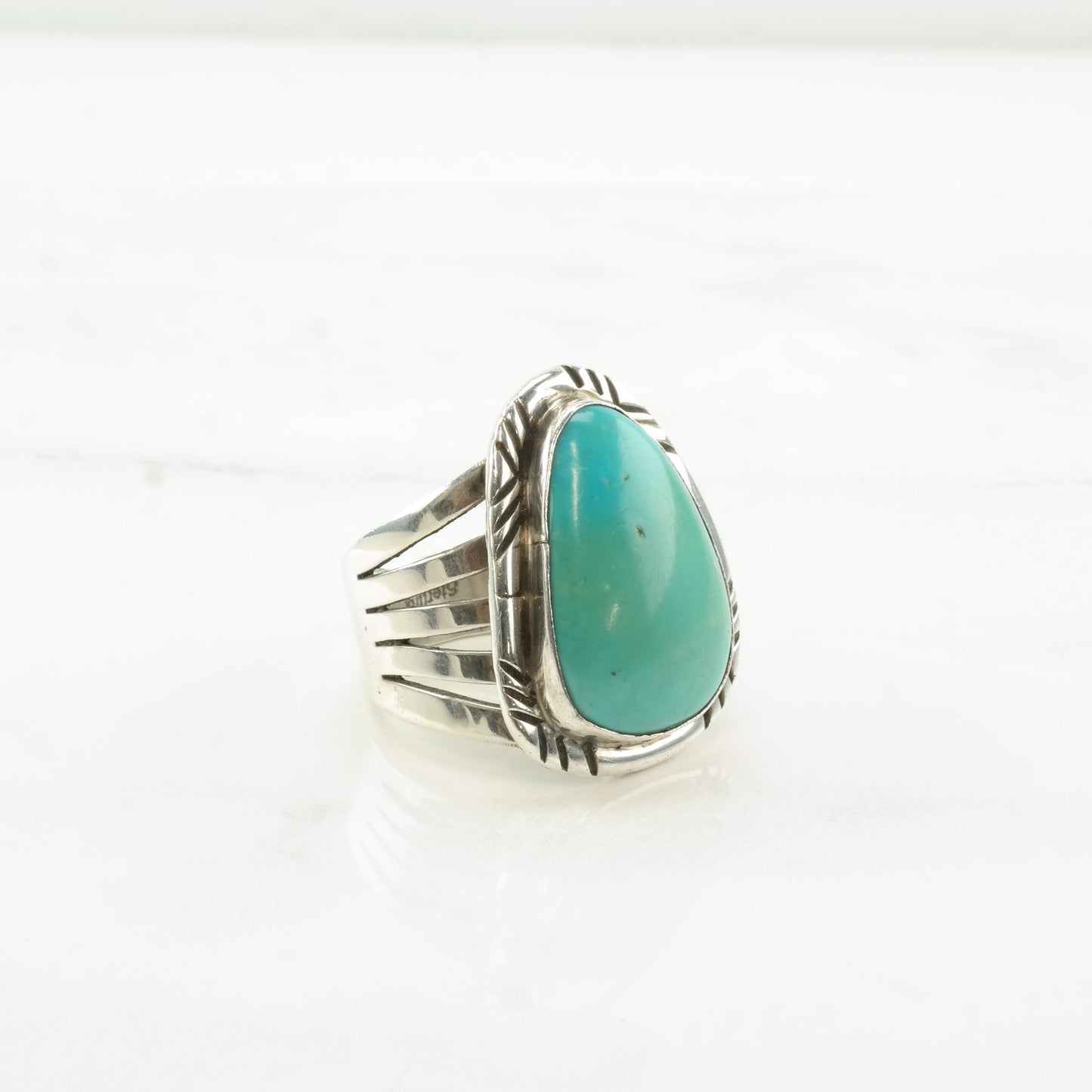 Vintage Navajo Turquoise Ring, Size 10 3/4, Sterling Silver, Signed BY, Circa 1980s