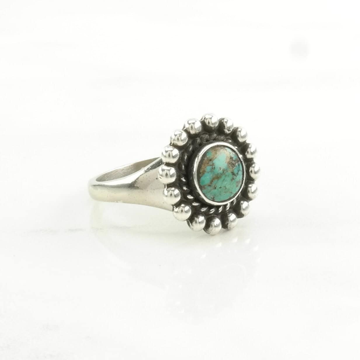 Southwest Silver Ring Turquoise Floral Sterling Size 5 1/2