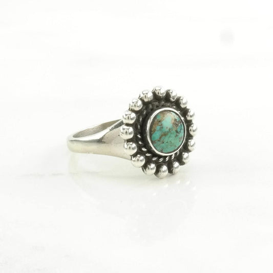 Southwest Silver Ring Turquoise Floral Sterling Size 5 1/2