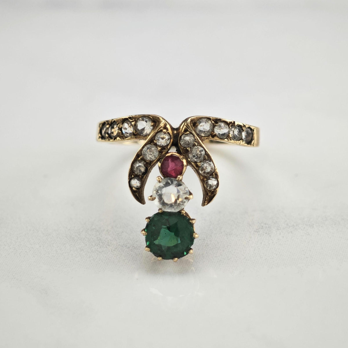 Victorian Multi Paste Stone 14K Gold Ring Sz 7 1/4 R6798