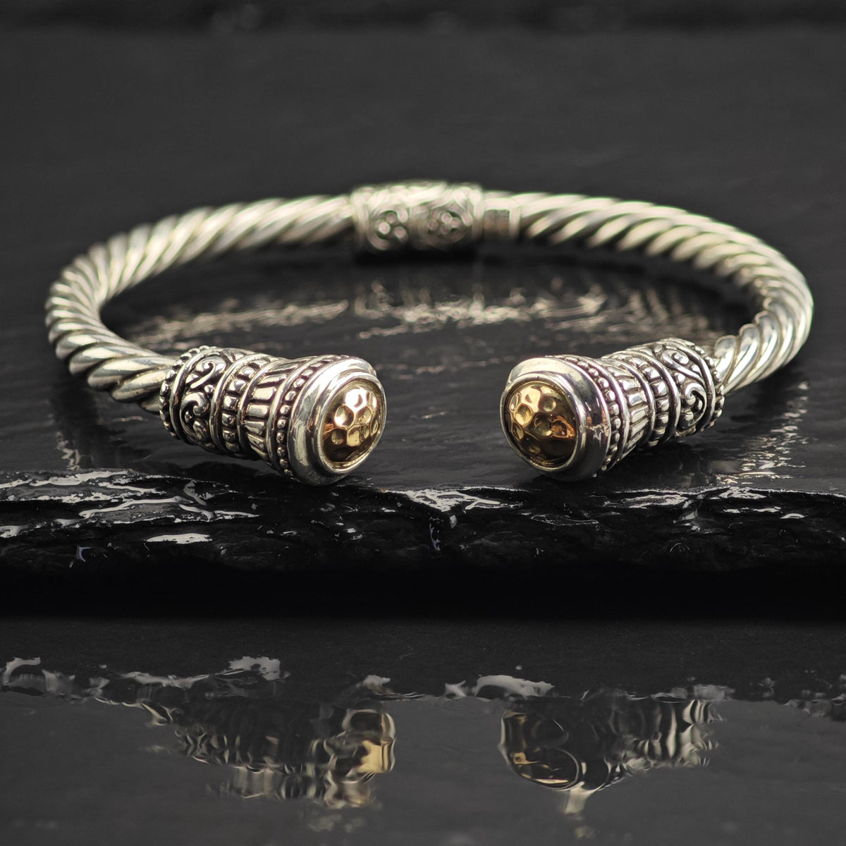 ATI 14K Accents Braided Sterling Silver Hinged Cuff Sz 6 3/4" BR3143