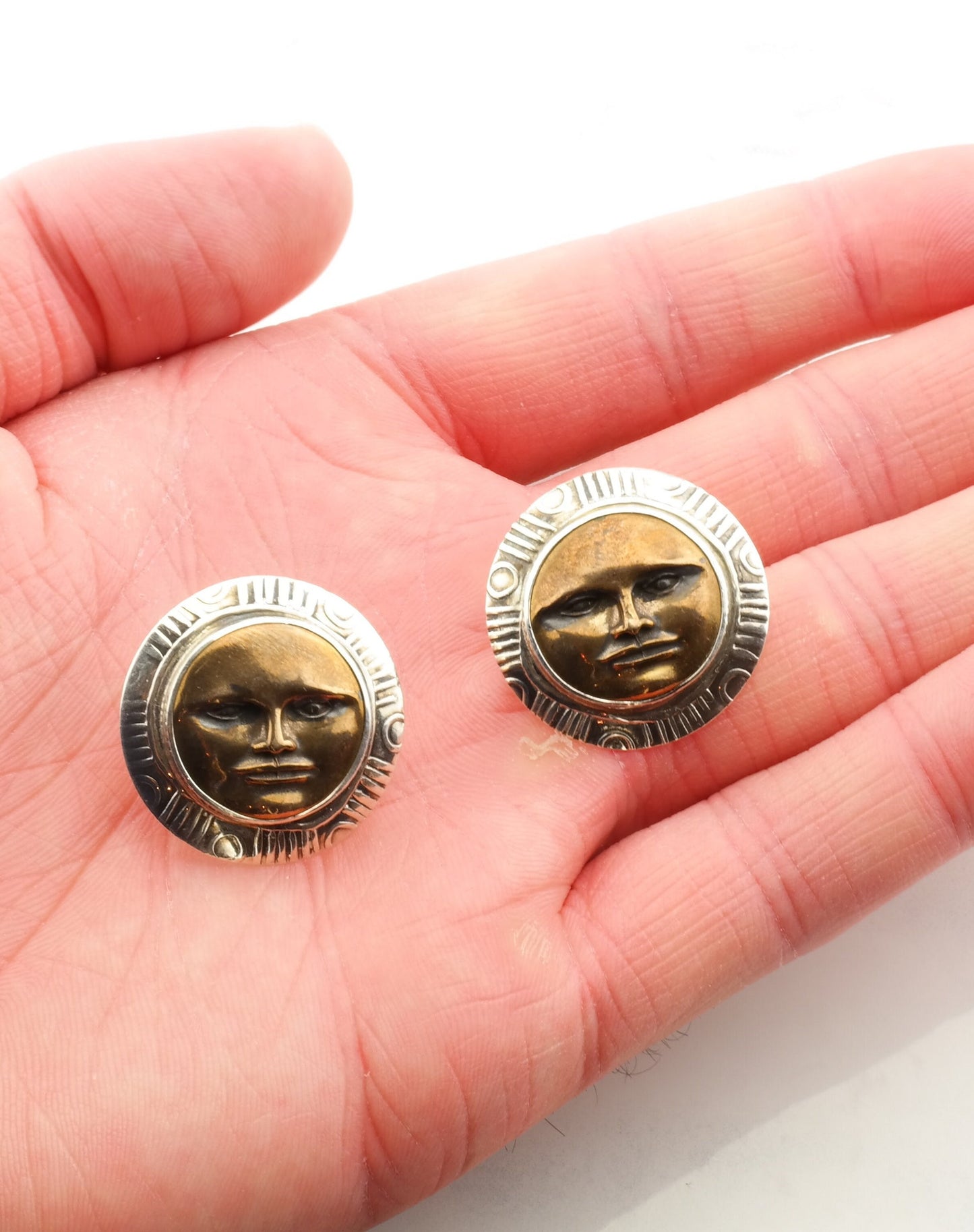 Tabra Sterling Silver Aztec Sun Stud Earrings