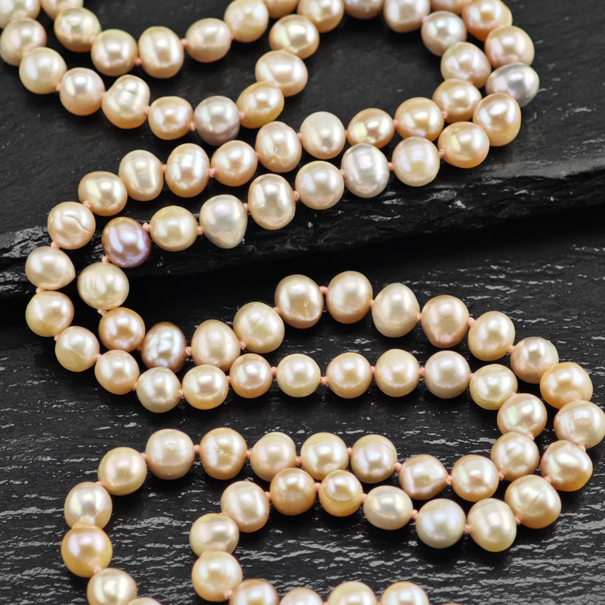 7mm Pink Pearl, 14K Gold Clasp Beaded Necklace N2789