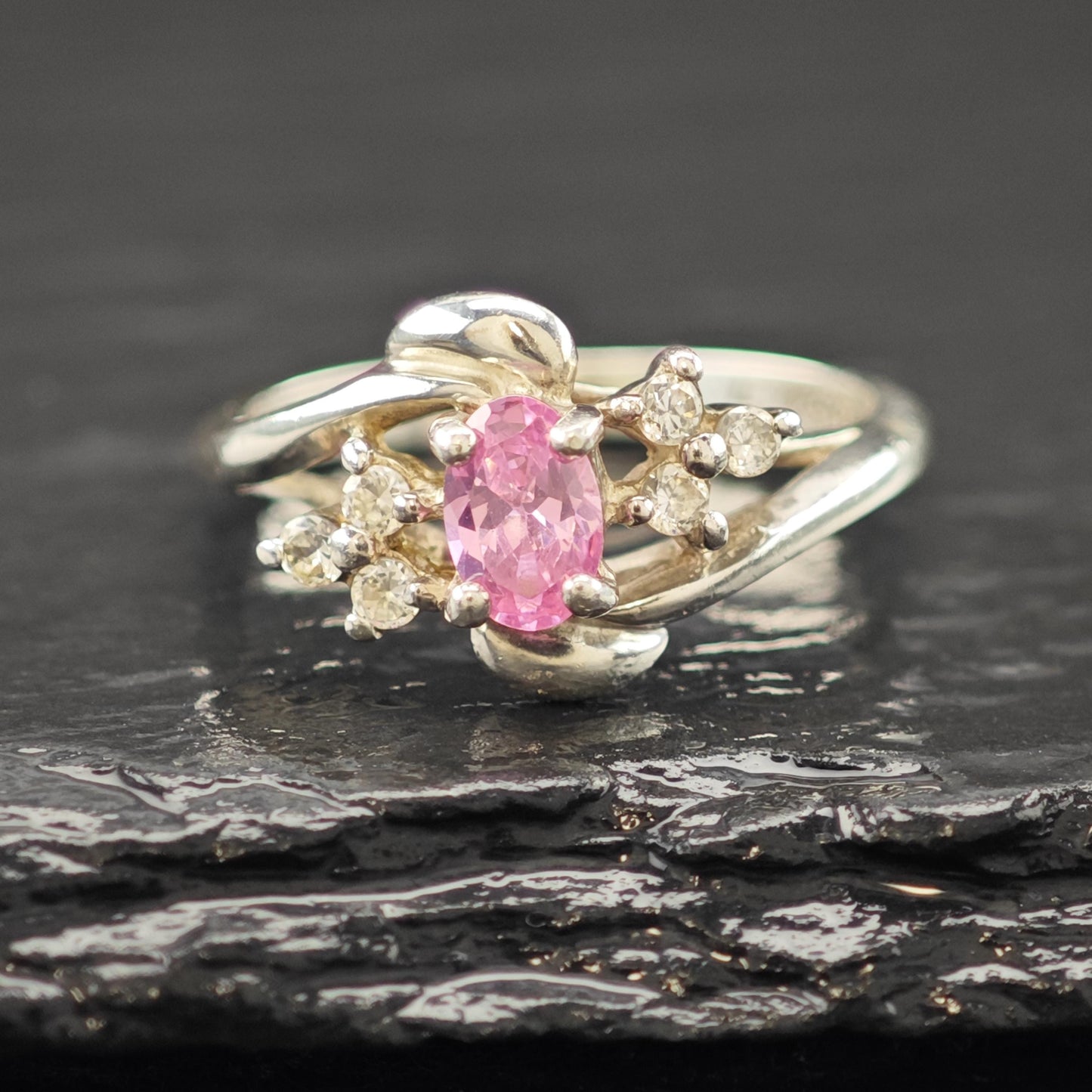 Silver Ring Pink Gemstone Sterling Size 6 3/4 R6185