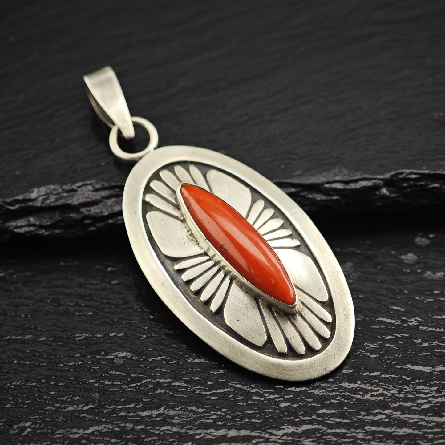 Alfred Joe Overlay Coral Pendant Sterling Silver P3063