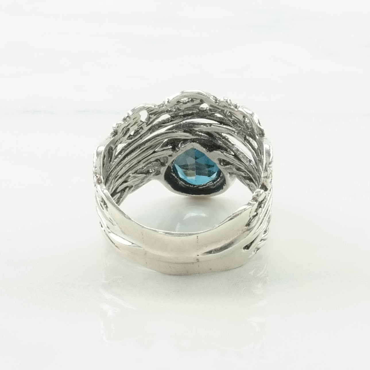 Israel Silver Ring Topaz Braided Sterling Blue Size 7 1/2