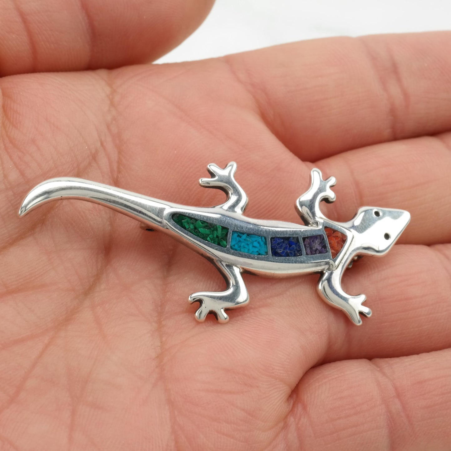 Carolyn Pollack Salamander Lizard Brooch Sterling Silver Turquoise Coral