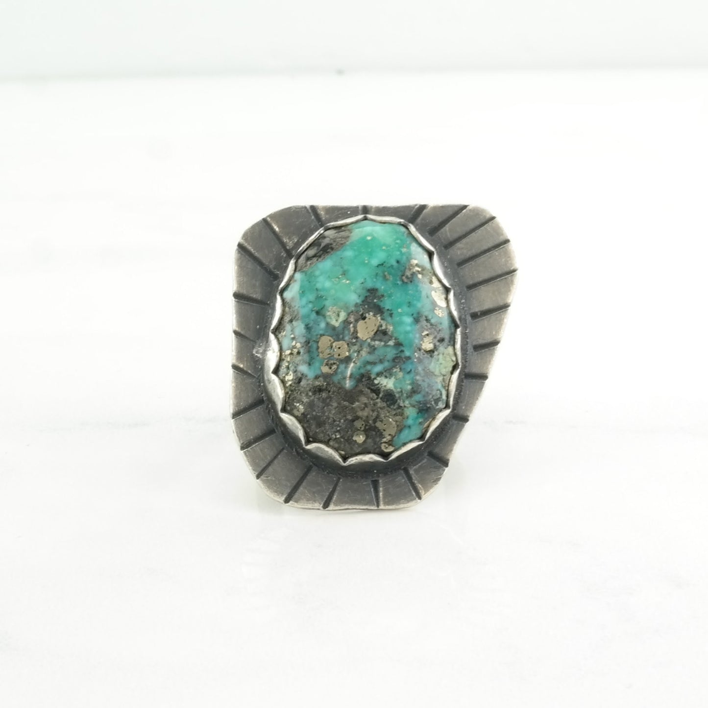 Southwest Silver Ring Turquoise Large Sterling Blue Size 5 1/2