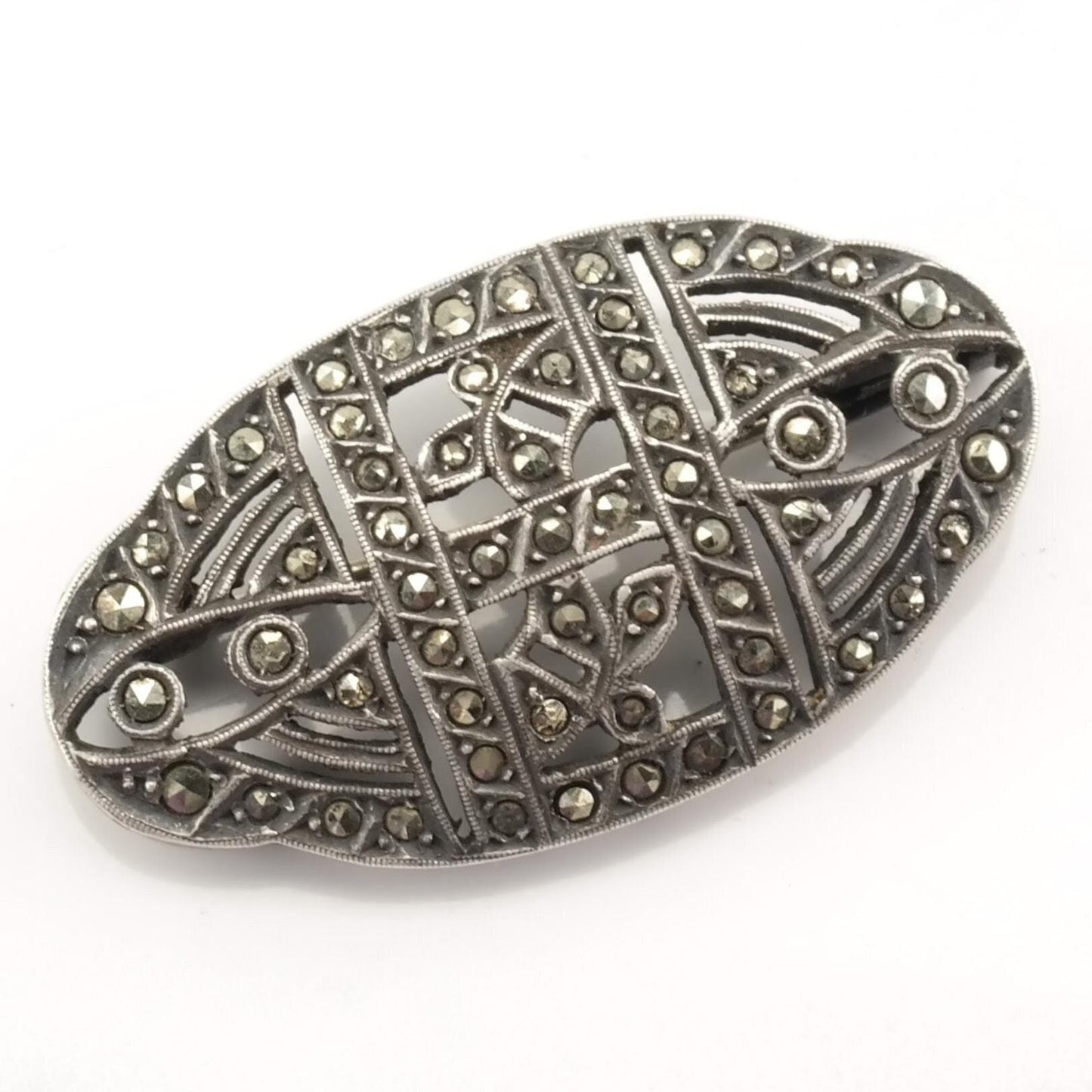 Art Deco Sterling Silver Brooch Marcasite