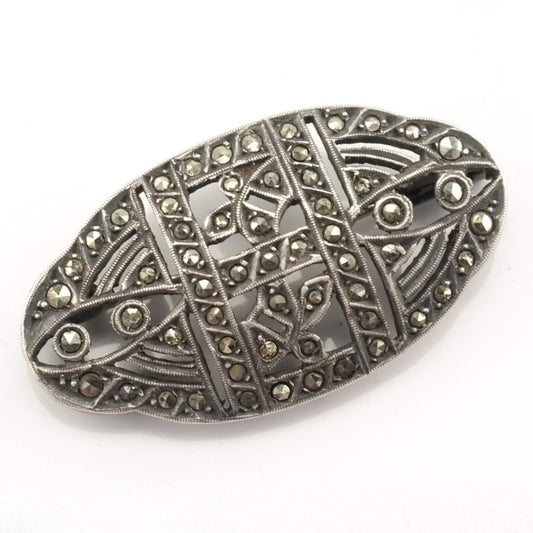 Art Deco Sterling Silver Brooch Marcasite