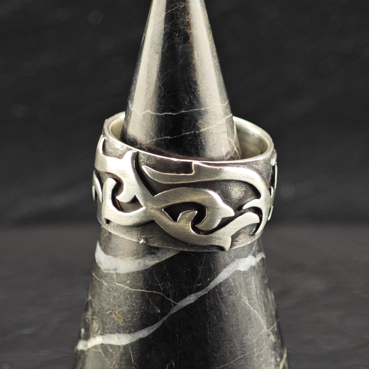 Barded Abstract Overlay Band Sterling Silver Sz 11 1/2 R6873