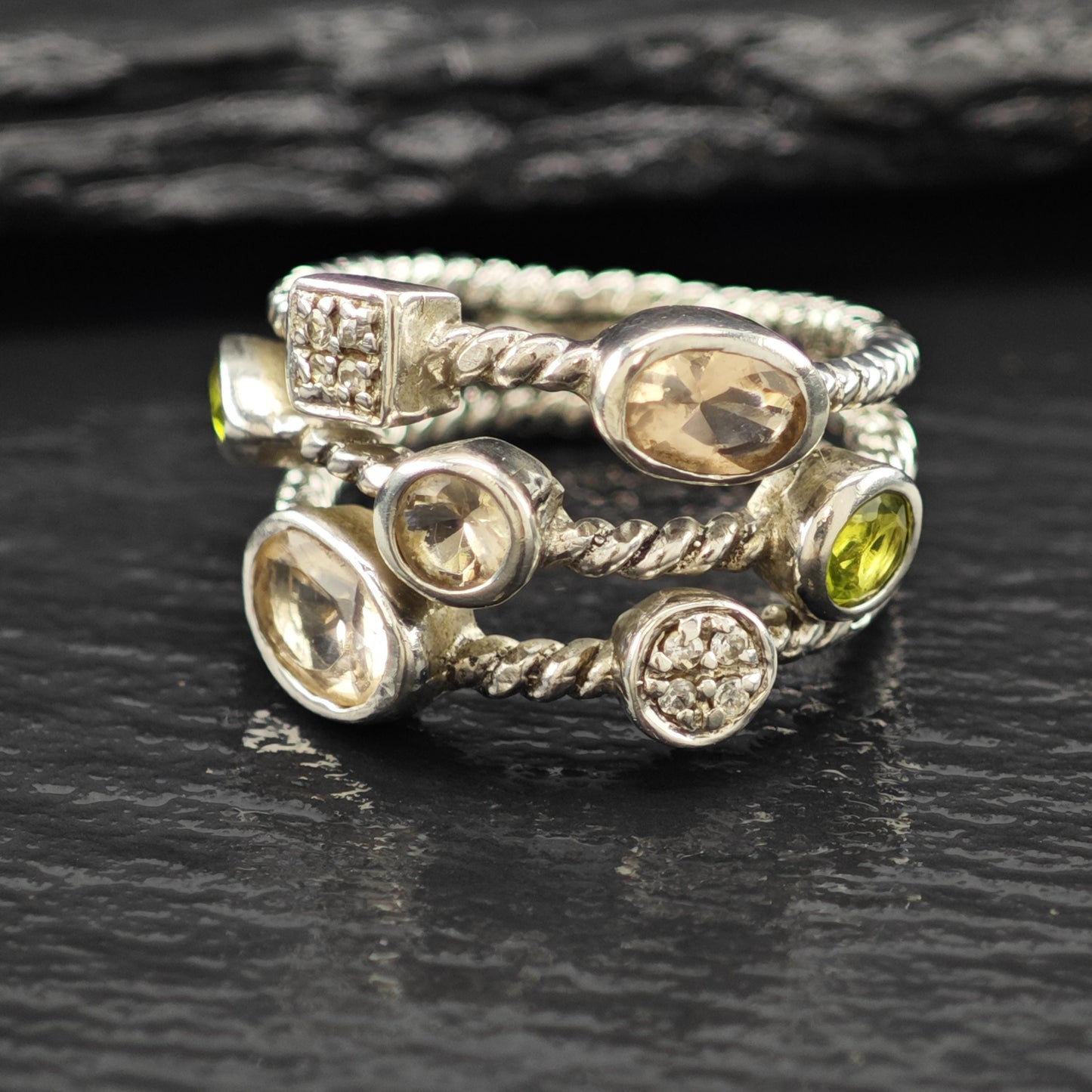 Gemstone Ring Sterling Silver with Mixed Stones Size 7 R6134