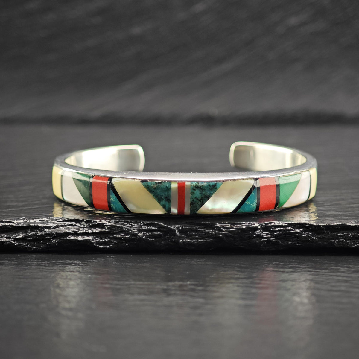 SW Inlay Sterling Silver Cuff Bracelet Sz 6 1/2" BR3190