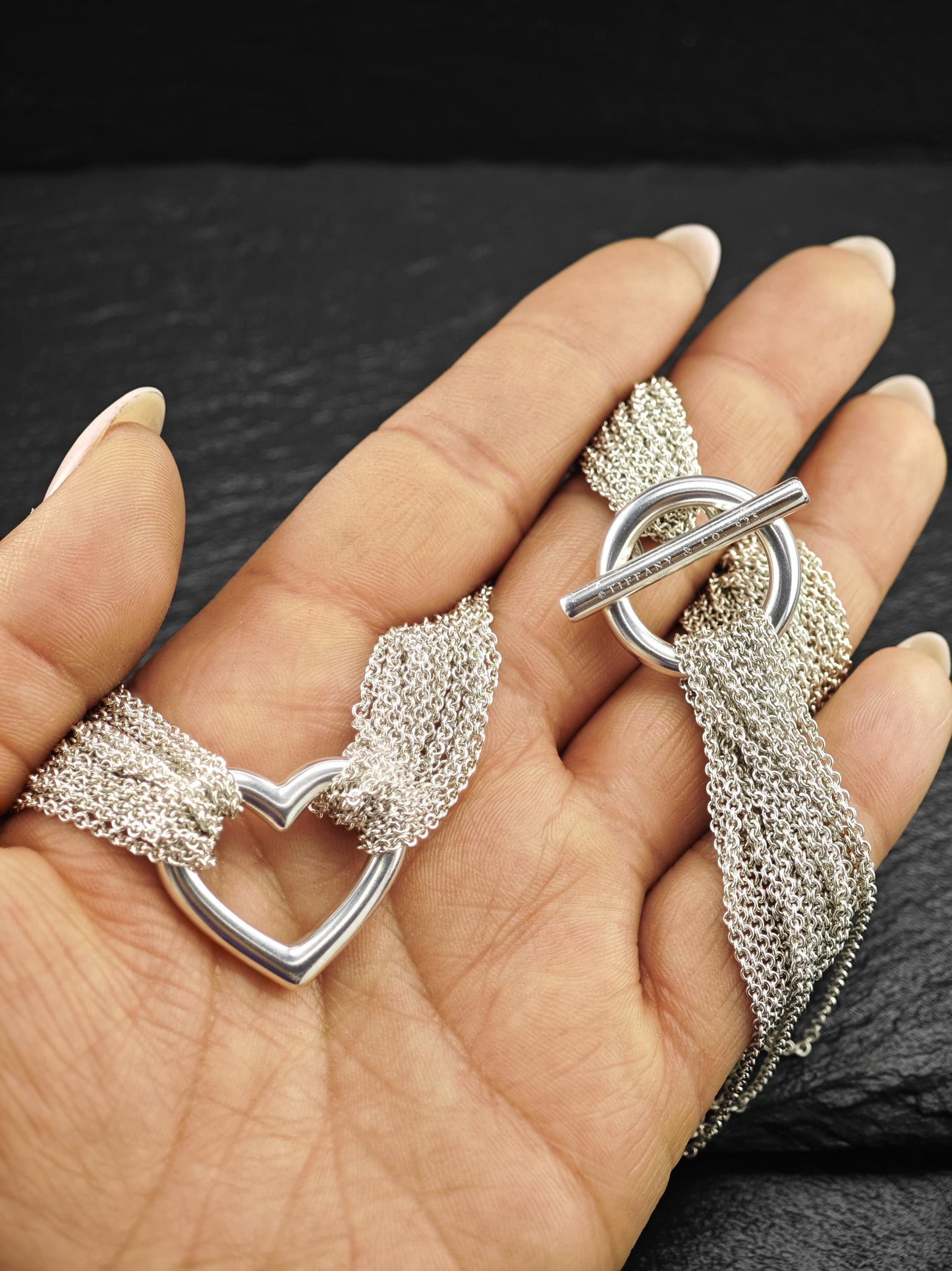 Tiffany Heart Mesh, Toggle Choker Necklace Sterling Silver