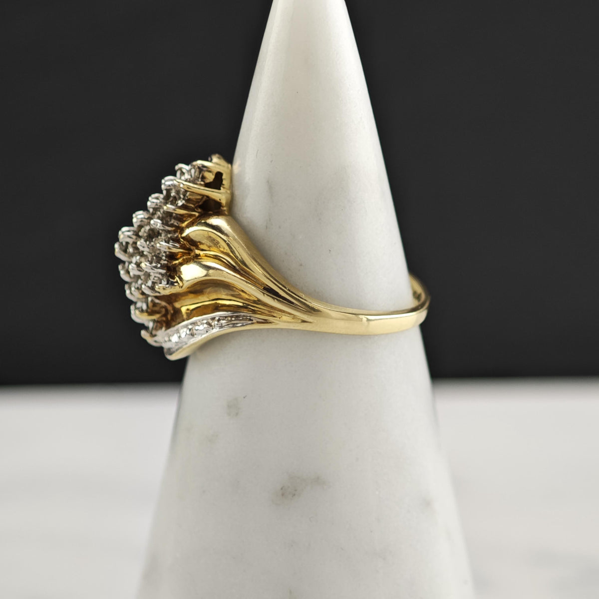 Diamond Waterfall 10K Yellow Gold Ring Sz 7 R6794