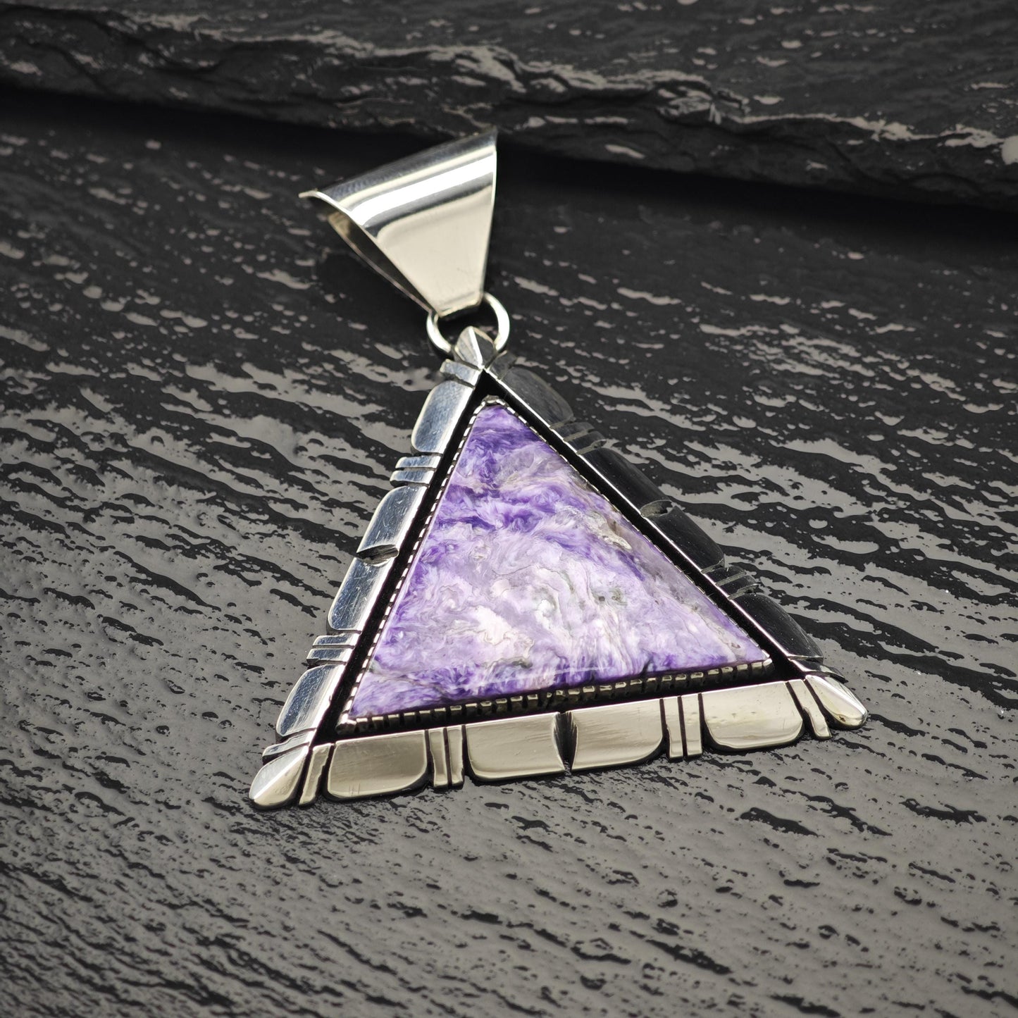 Navajo Charoite Pendant Sterling Silver Triangle P2821
