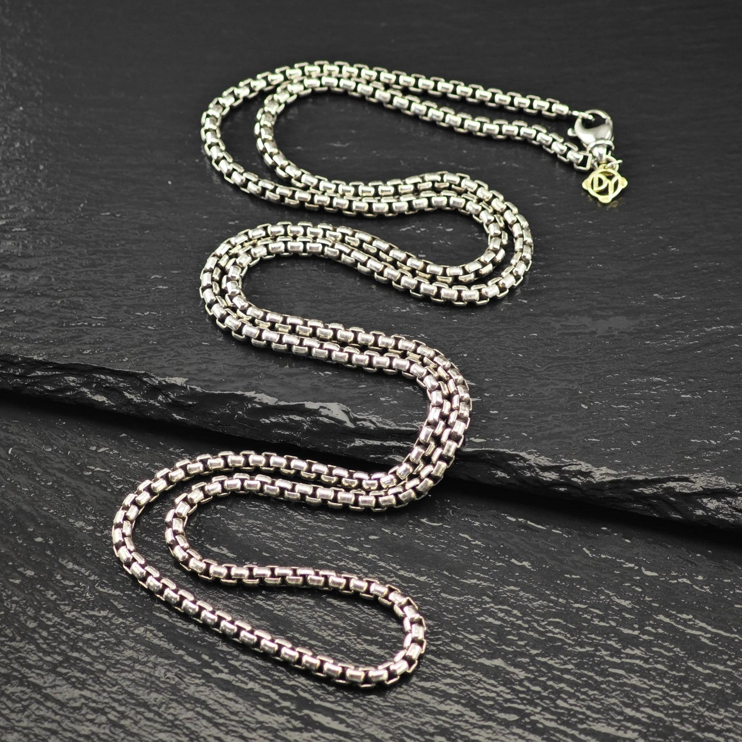 Vintage David Yurman Sterling Silver, 14K Gold Tag 3.6mm Box Chain Necklace