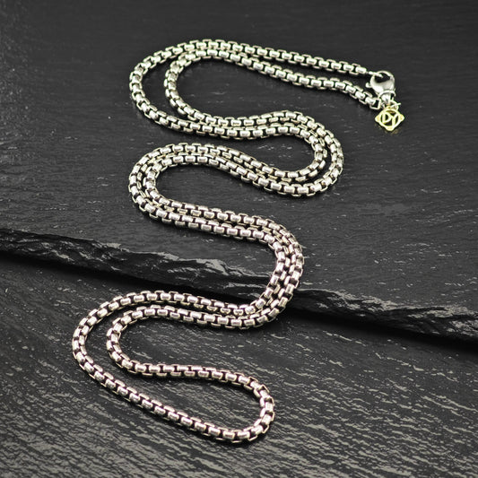 Vintage David Yurman Sterling Silver, 14K Gold Tag 3.6mm Box Chain Necklace