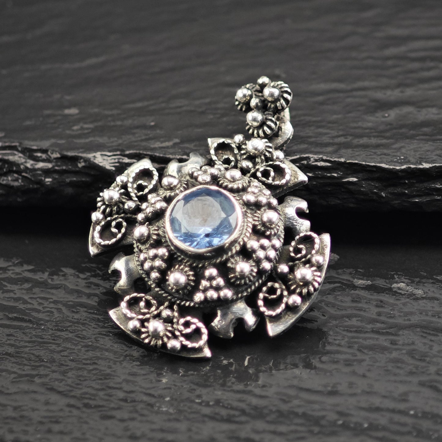 Topaz Jerusalem Cross Pendant Sterling Silver P3079