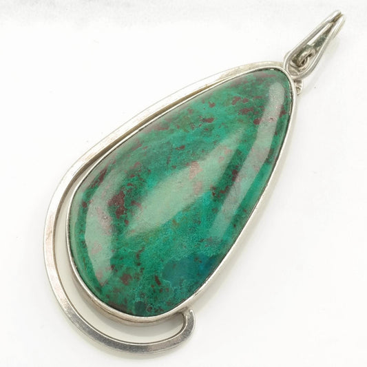 Vintage Israeli Chrysocolla Drop Sterling Silver Pendant