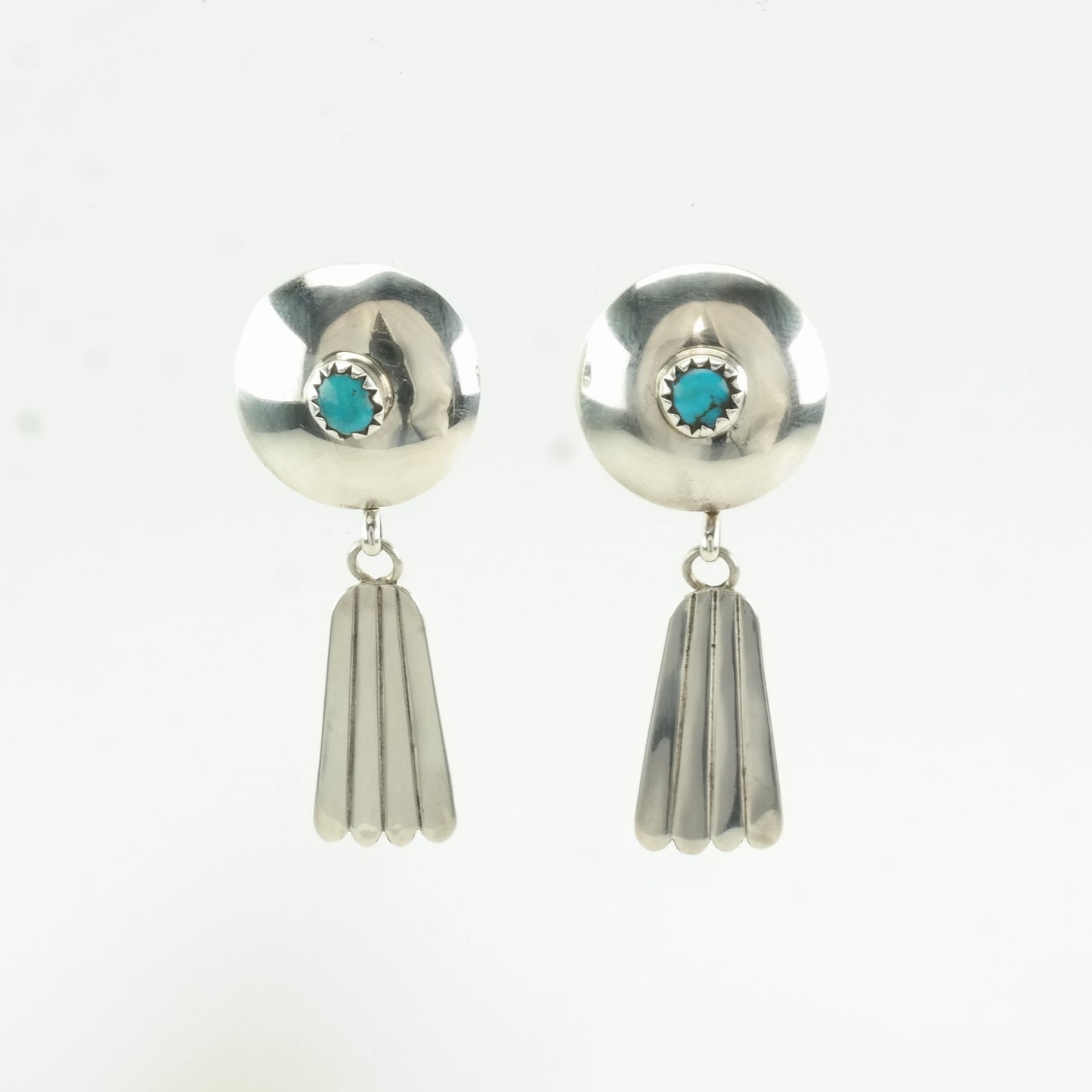 Native American Sterling Silver Blue Turquoise Concho Earrings Stud/dangle