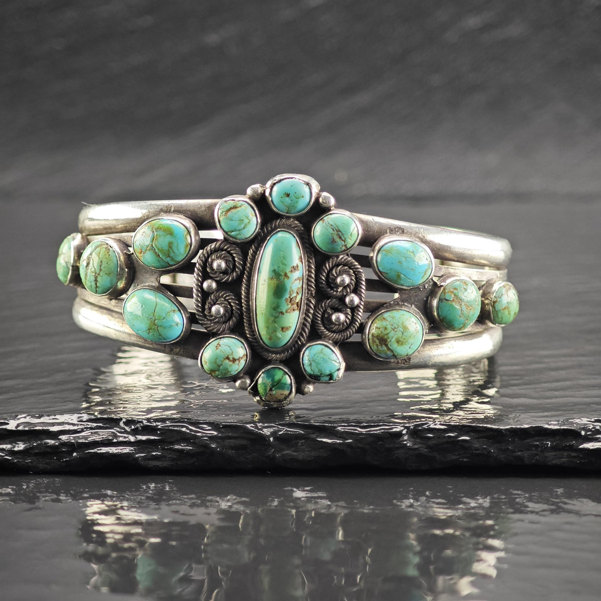 AS IS Historic Turquoise Sterling Silver Cuff Bracelet Sz 6 3/4" BR3184