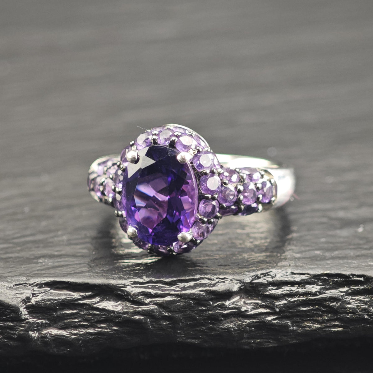 Amethyst Pave Sterling Silver Ring Sz 5 R6743
