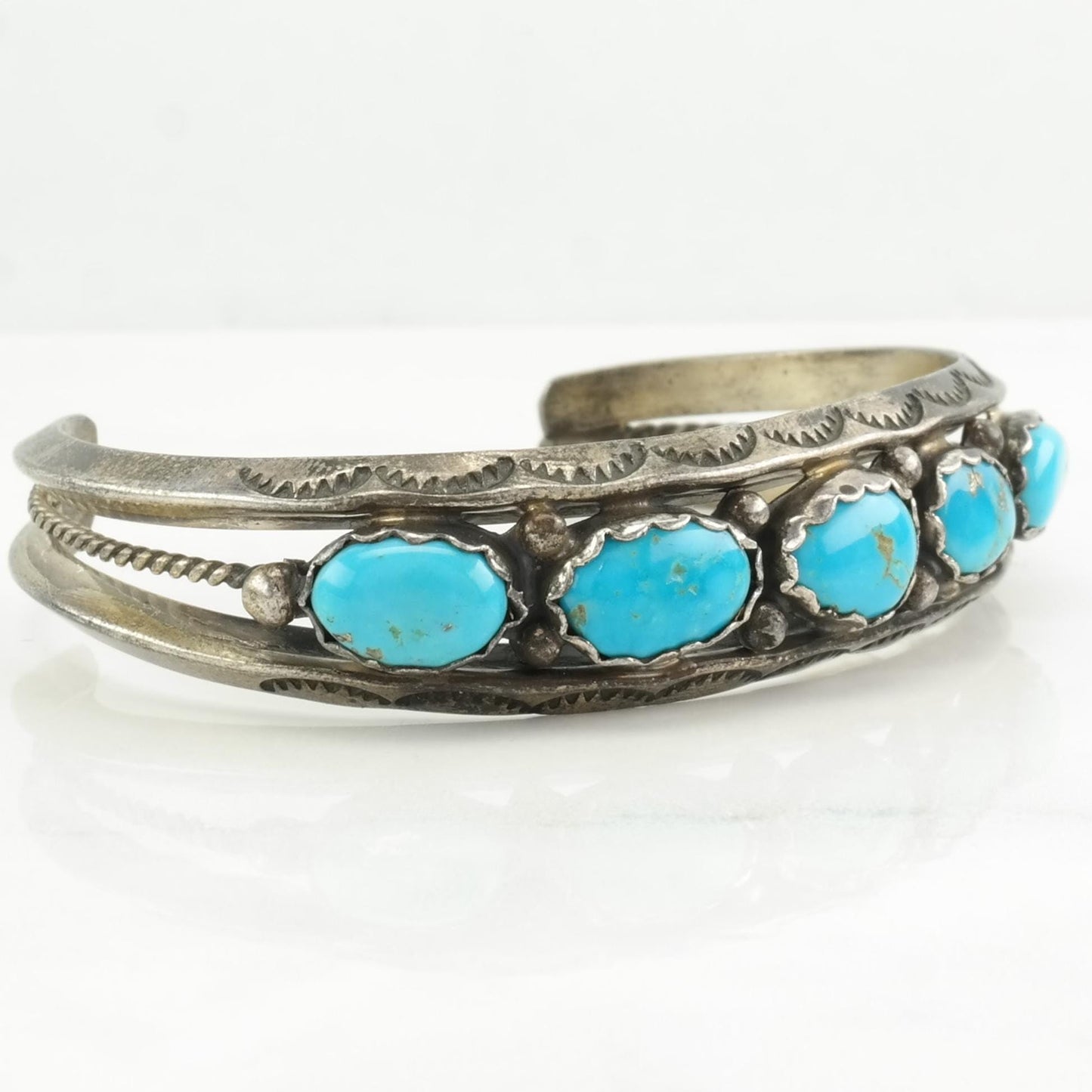 Calvin Desson Sterling Silver Cuff Bracelet Blue Turquoise Stamped