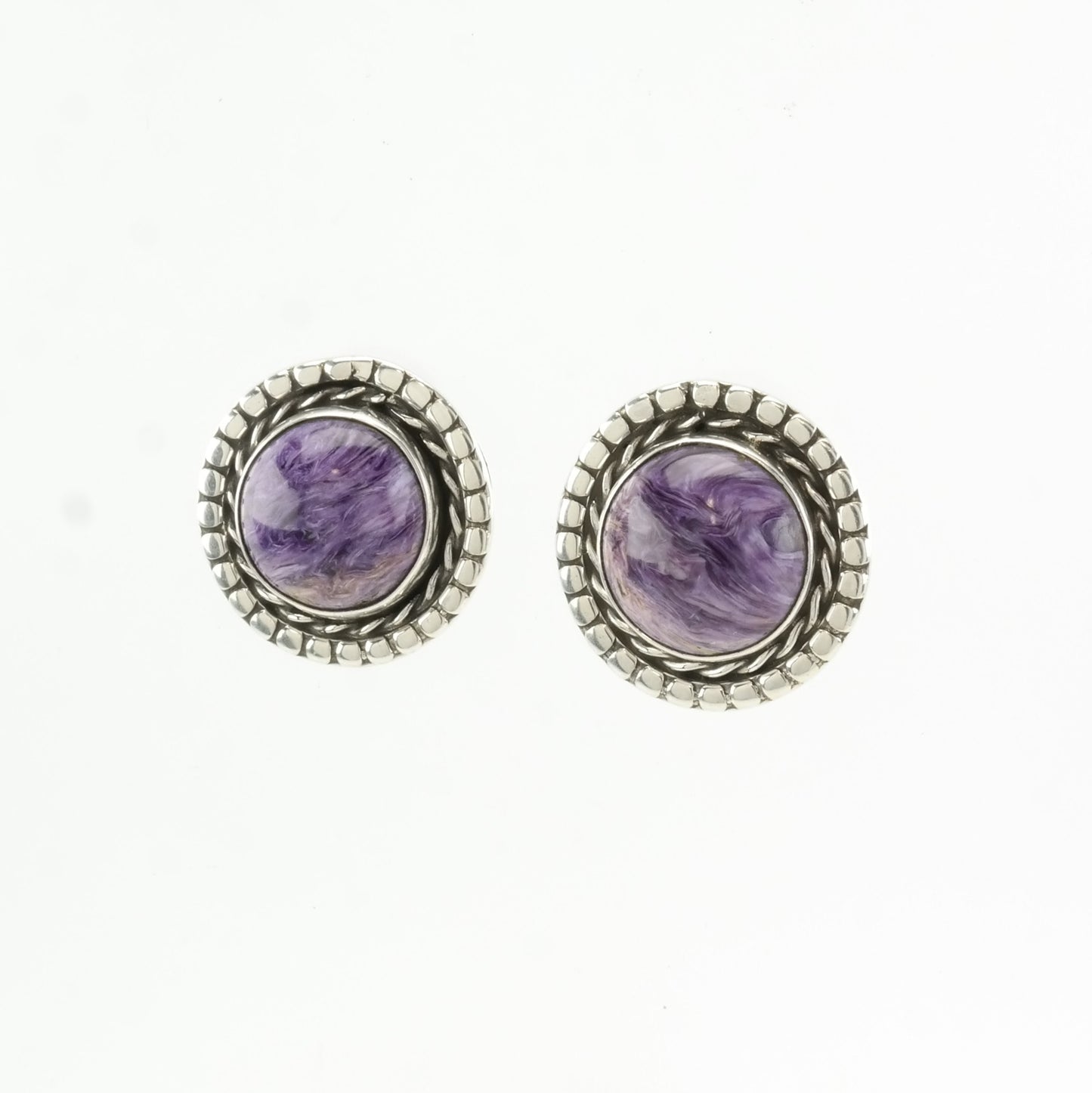 Vintage Sterling Silver Stud Earrings Native American Purple Charoite Circle