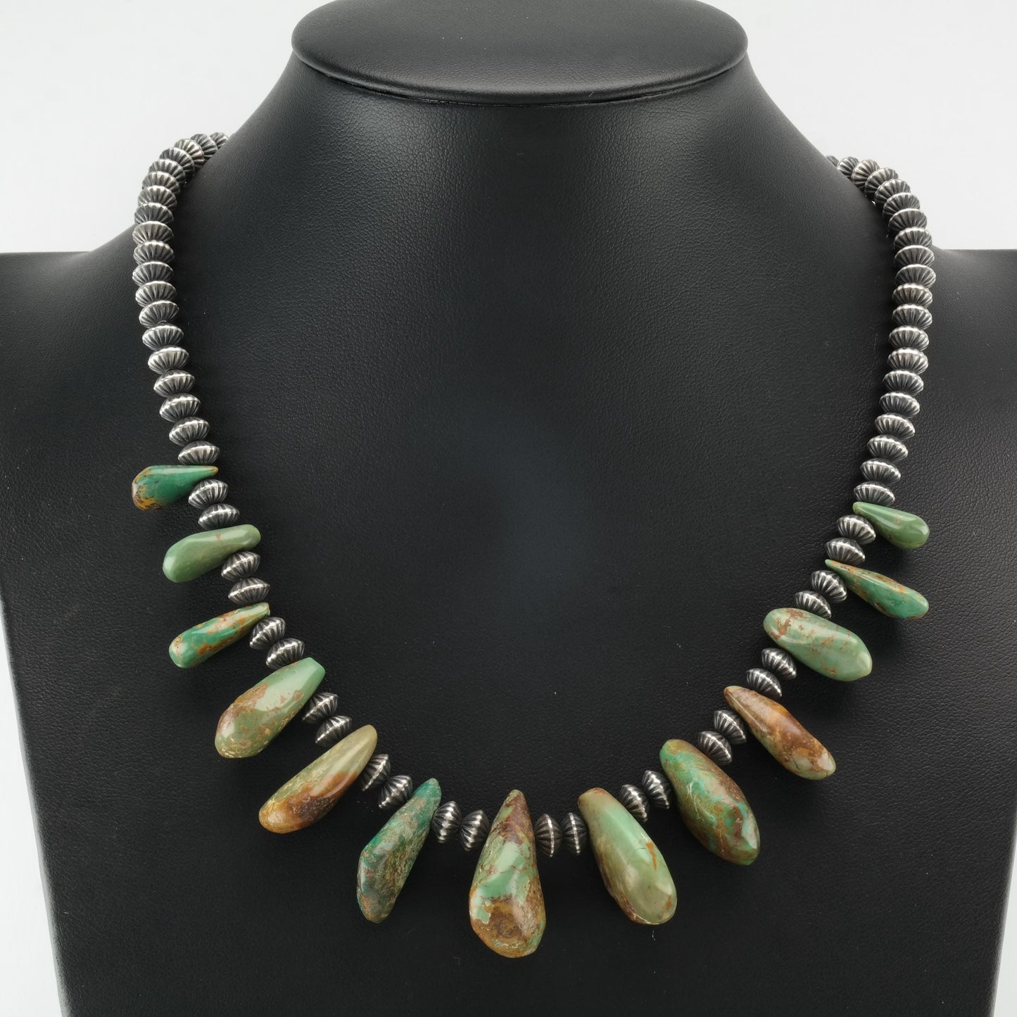 Vintage Native American, Green Turquoise Sterling Silver Shell Necklace