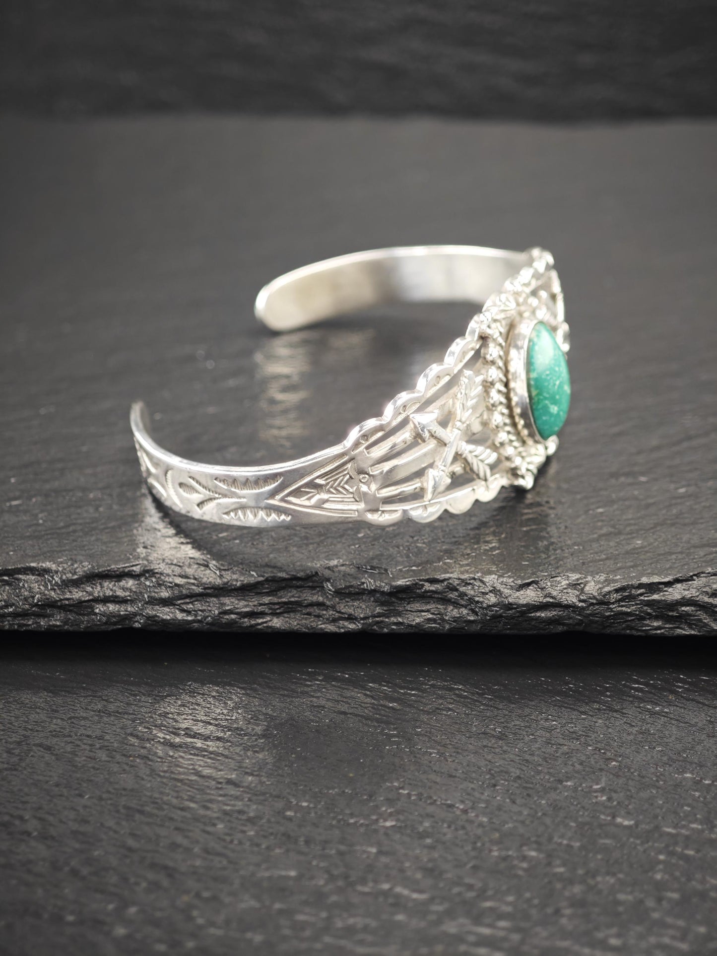 Fred Harvey Era, Native American, Turquoise Cuff Bracelet Sterling Silver
