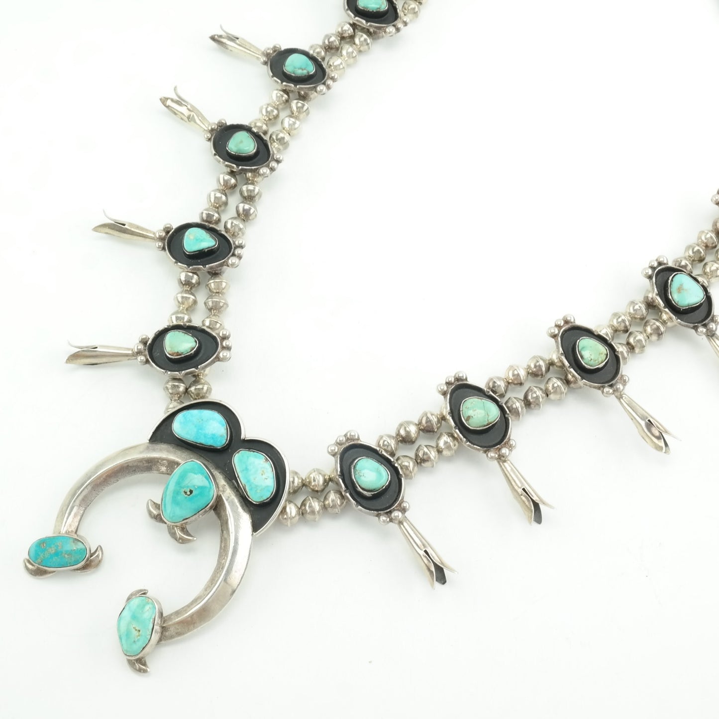 Squash Blossom Sterling Silver Turquoise Shadowbox Necklace