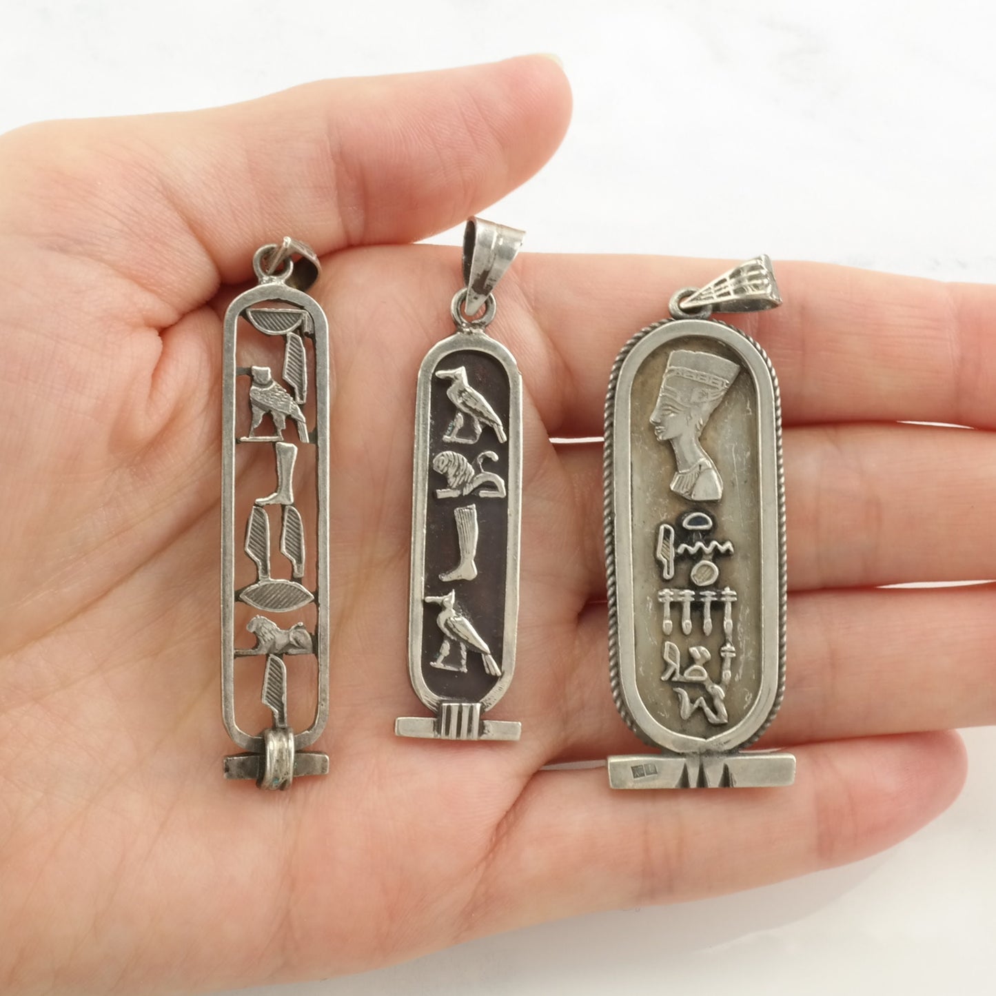 Vintage Egyptian Cartouche Hieroglyphs Sterling Silver Pendant