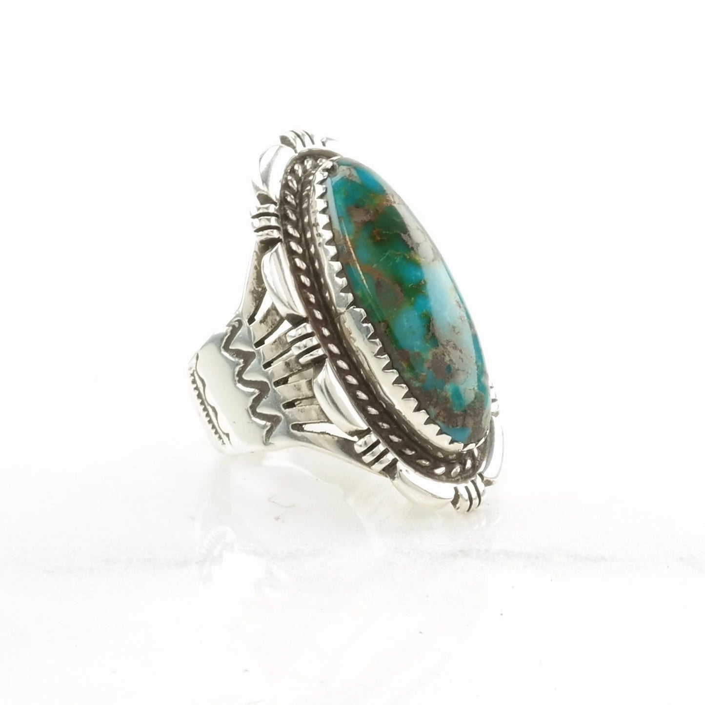 Native American Silver Ring Turquoise Stamped Sterling Blue Size 6 1/2