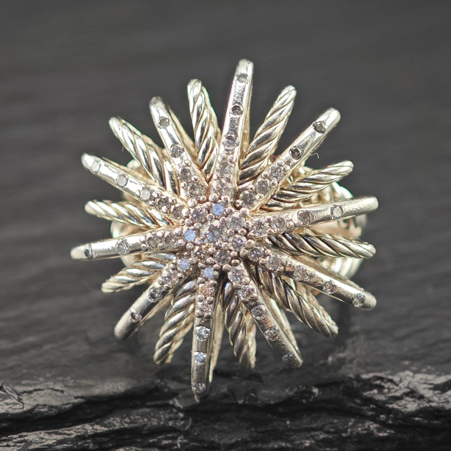 Vintage David Yurman, Star Diamond Ring Sterling Silver