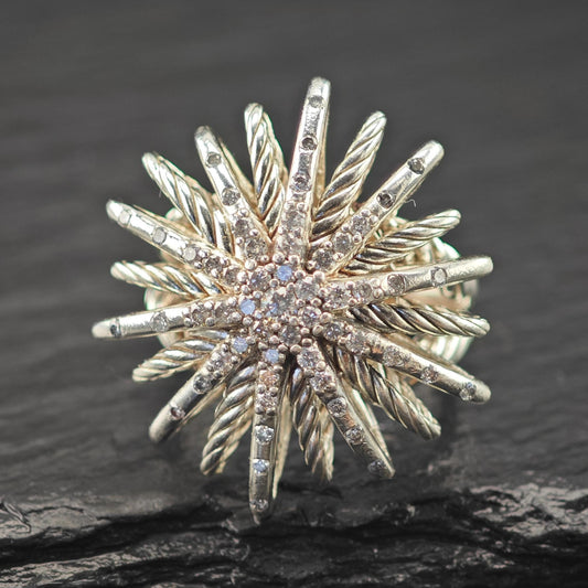 Vintage David Yurman, Star Diamond Ring Sterling Silver