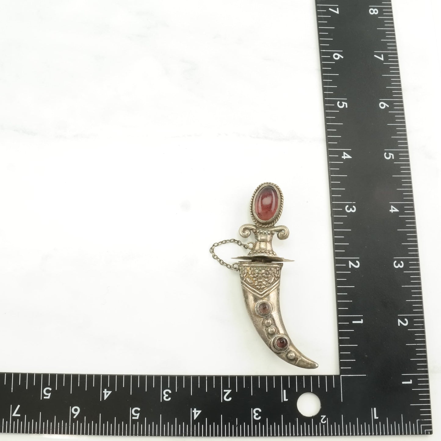 Vintage Sword Pink Silver Brooch Garnet Sterling