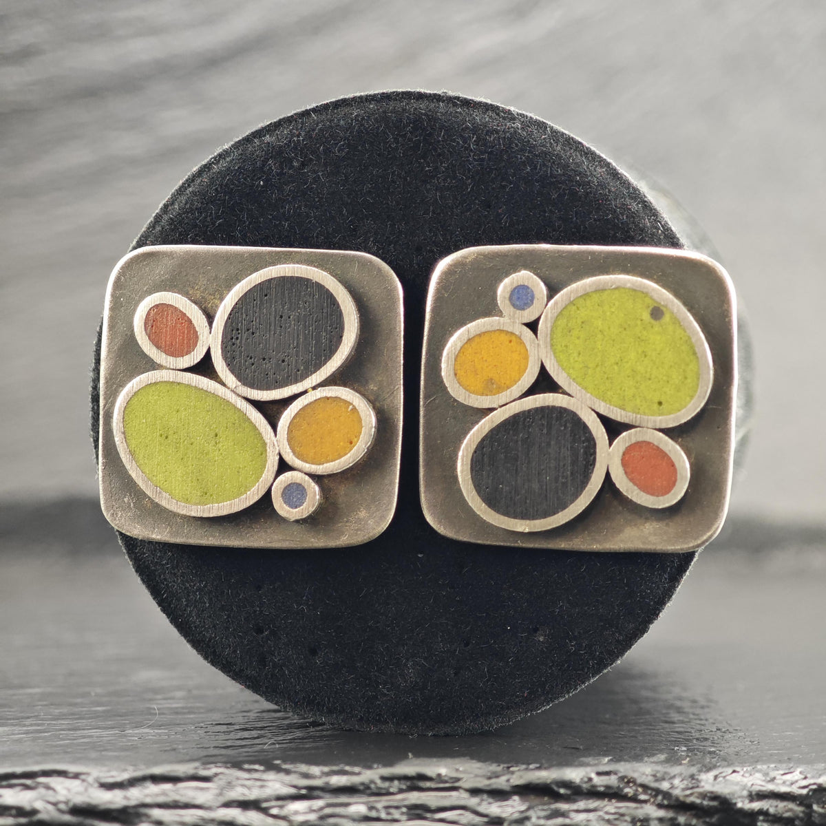 Multicolor Artist Resin Inlay Stud Sterling Silver Earrings ER3229