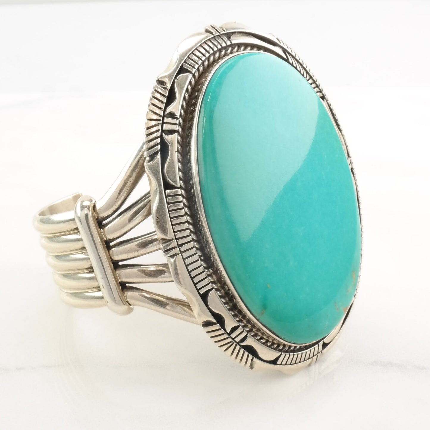 Eugene Belone Sterling Silver Cuff Bracelet Large Turquoise Cabochon American Mine