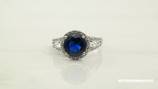 Sterling Silver Ring Paste CZ Blue Size 8